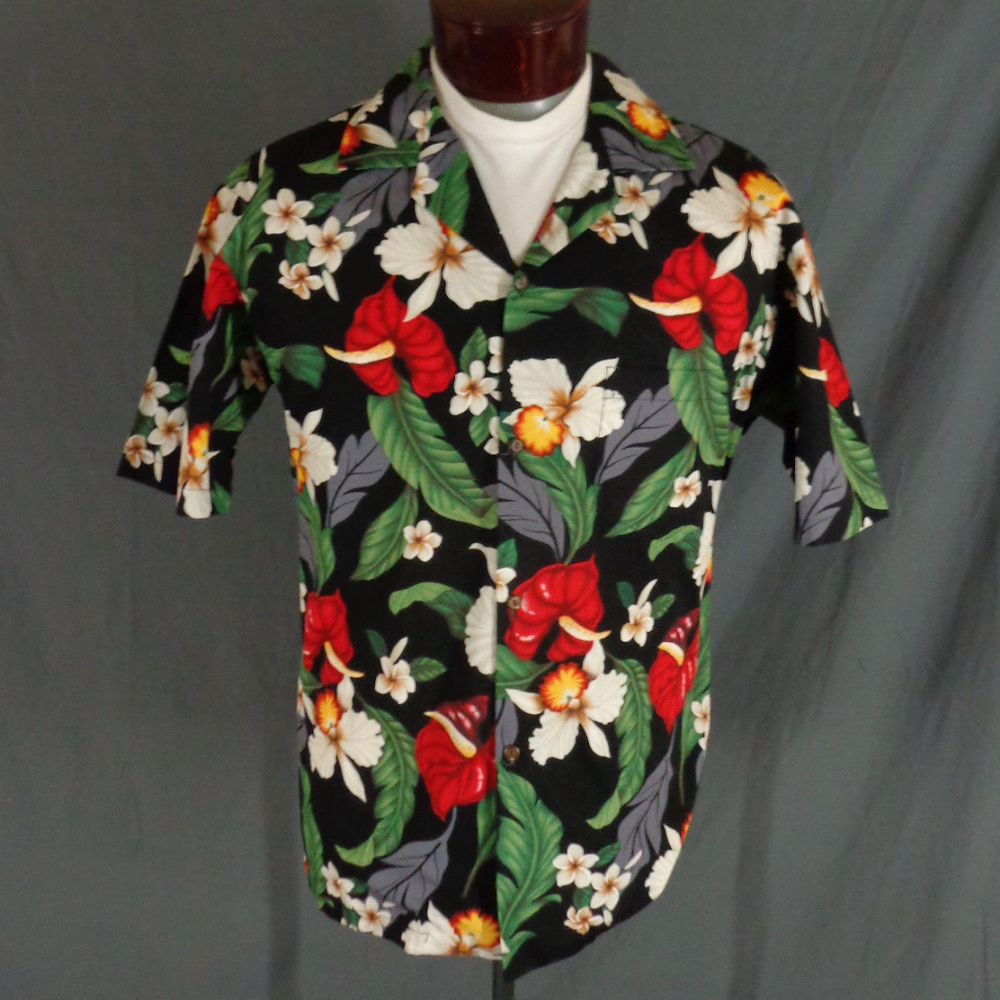 Vintage Aloha Republic Black Floral Hawaiian Shirt